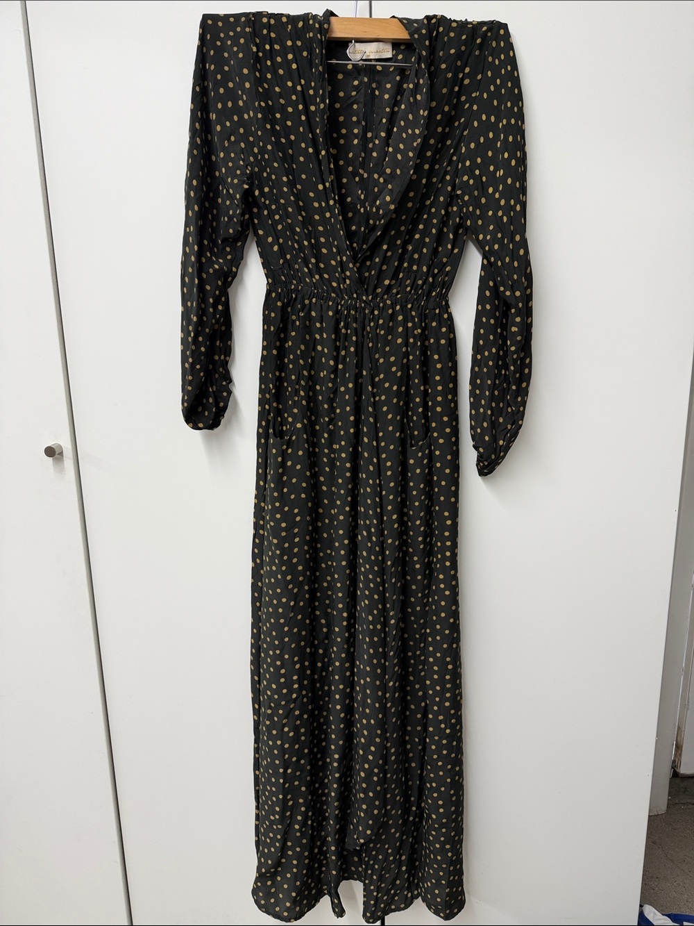 Natalie Martin Black Maxi Dress with Gold Dot Print